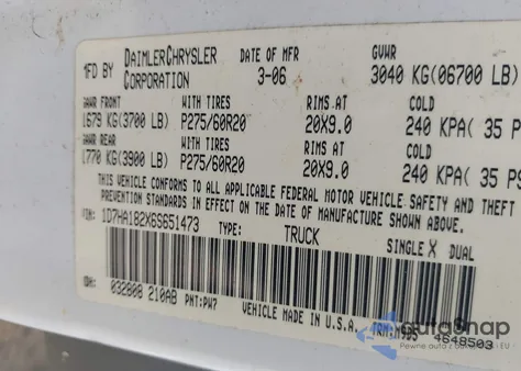 2006 Dodge Ram 1500 Slt from USA, damaged, VIN 1D7HA182X6S651473